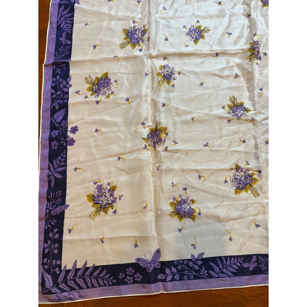 Jo Copeland Floral Bouquet Scarf Coquette 1960s | Purple Cream | 35" Square - Picture 5 of 10